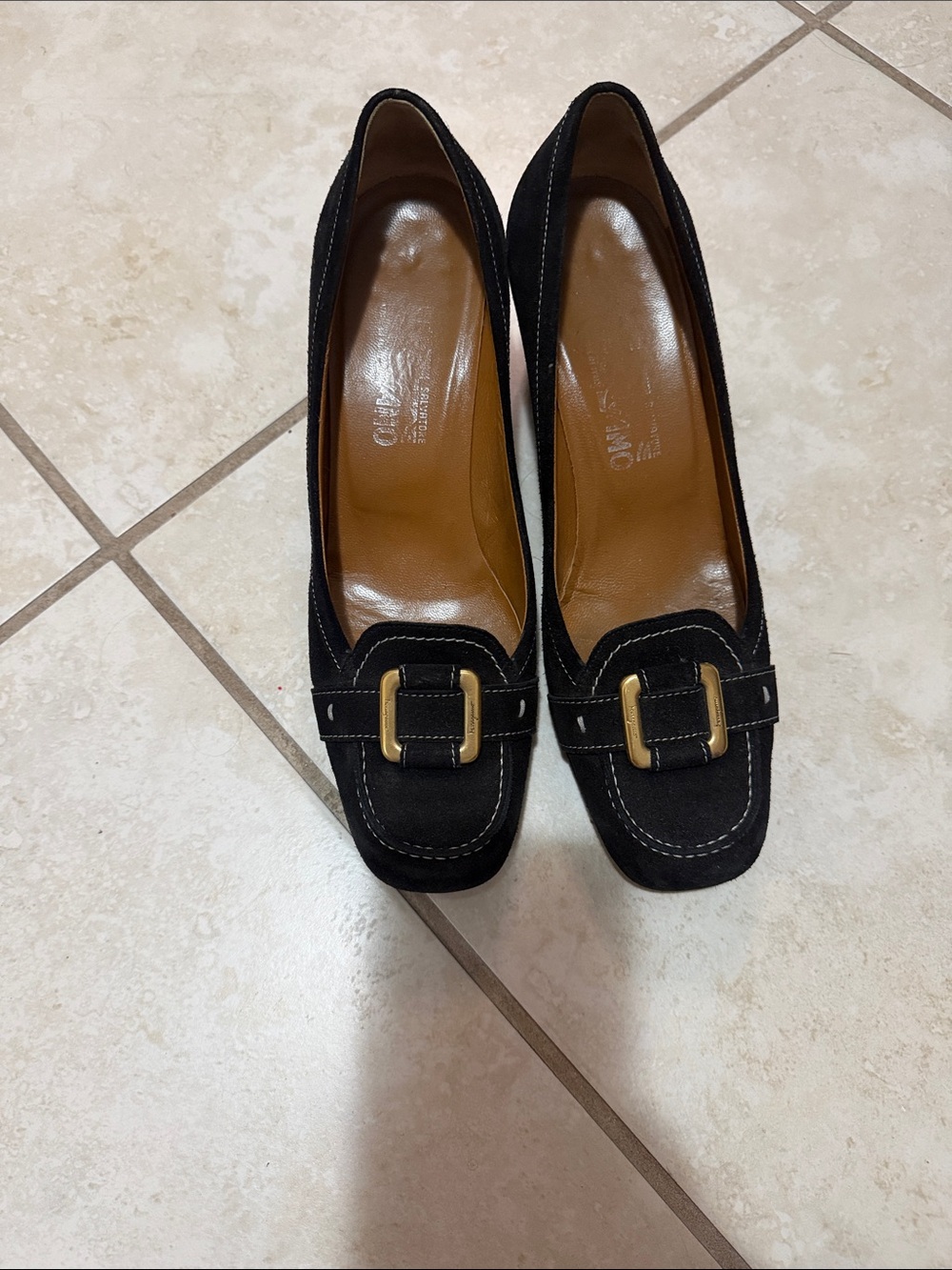 Salvatore Ferragamo Black Suede Buckle Pumps - Women
